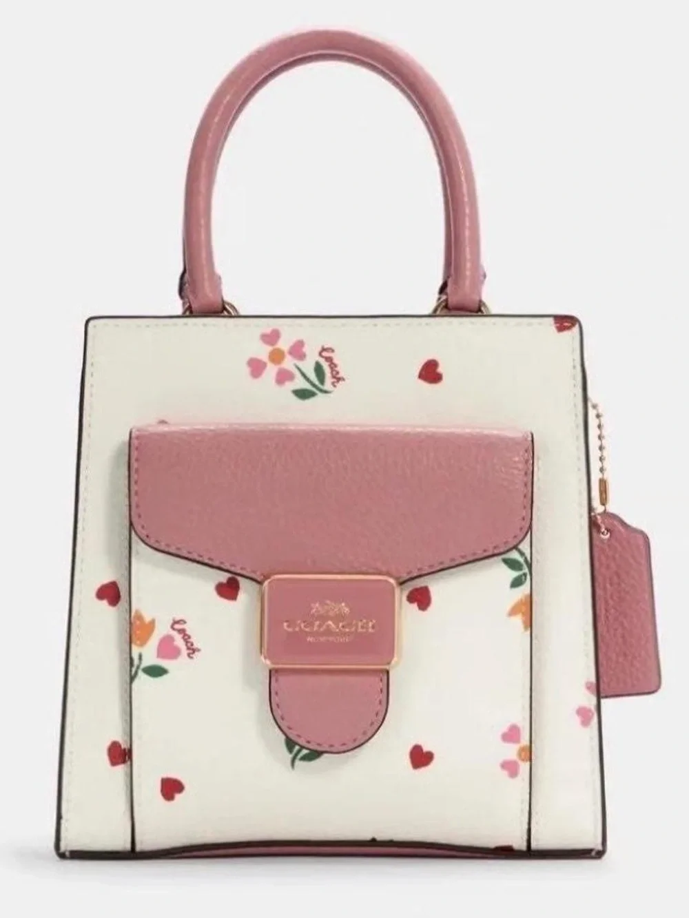 Coach White Mini Satchel with Pink Trim and Floral Print